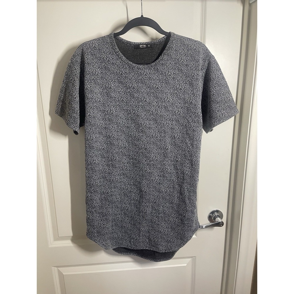EPTM Mens Curve Hem Textured T-shirt Gray Black White Marled Medium